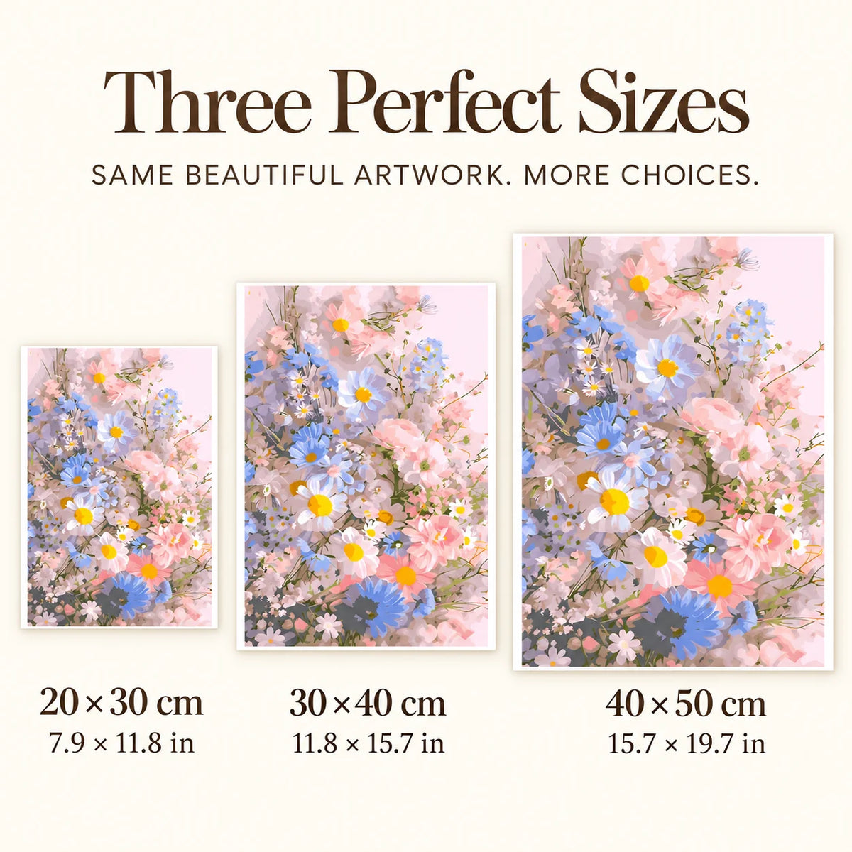 Three canvas sizes for Pastel Meadow Blooms