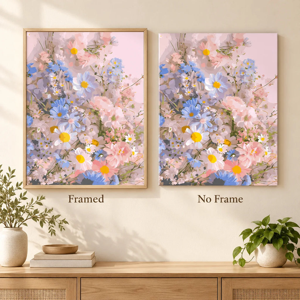 Framed and no-frame comparison for Pastel Meadow Blooms