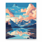 Pastel Mountain Lake paint by numbers artwork on a front-facing canvas against a white background