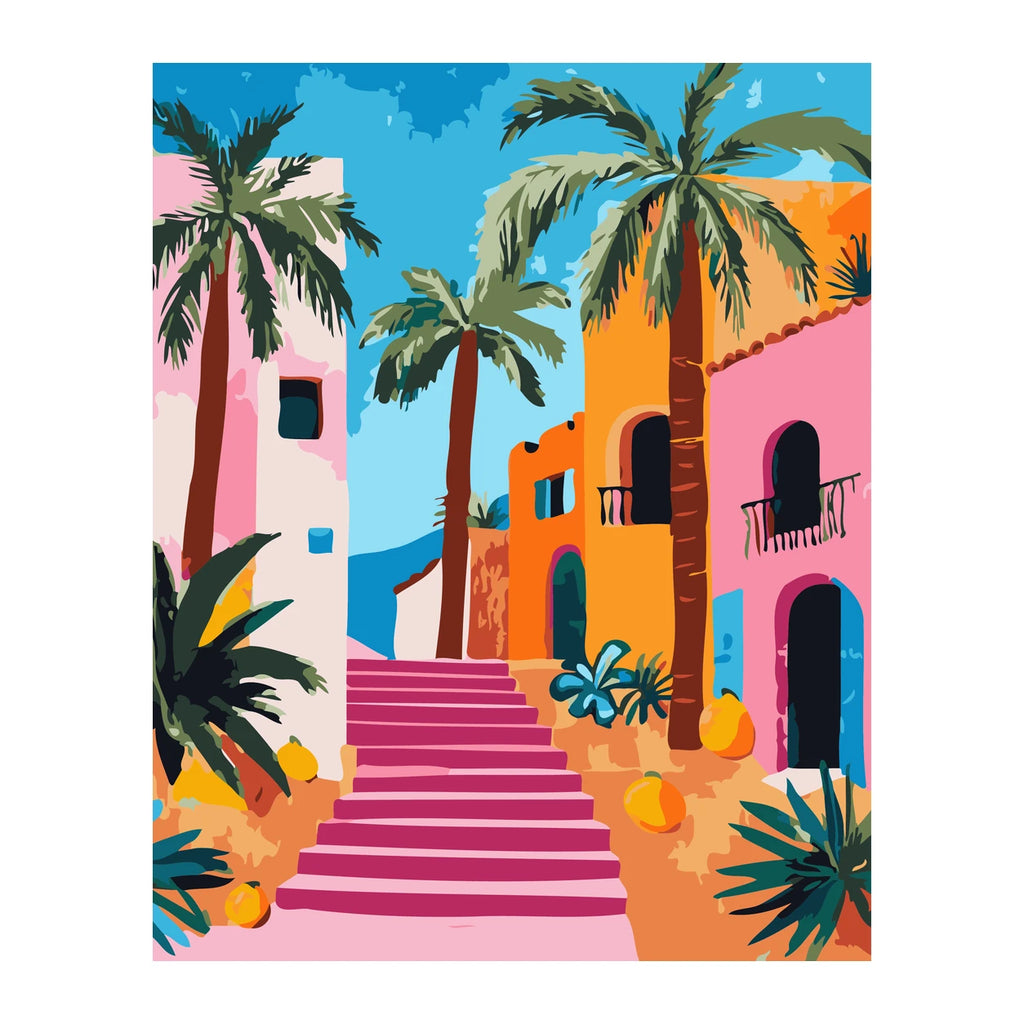 Pastel Palm Courtyard completed artwork on a clean white background