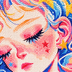 Close-up diamond detail of colorful hair and the girl's closed eyes