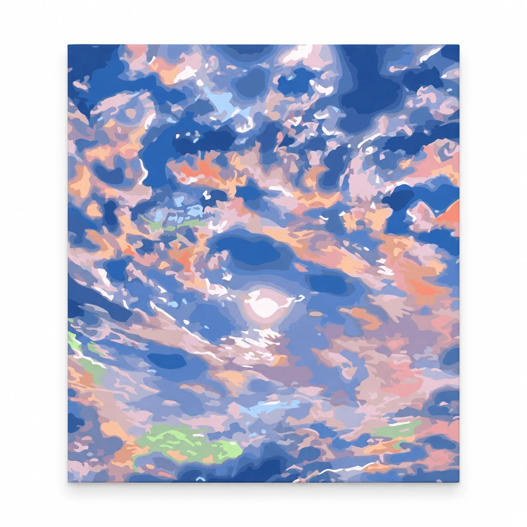 Pastel Sunset Clouds paint by numbers artwork on a front-facing canvas against a white background