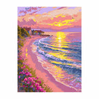 Pastel Sunset Over a Pink Coastal Village — original image, diamond painting kit