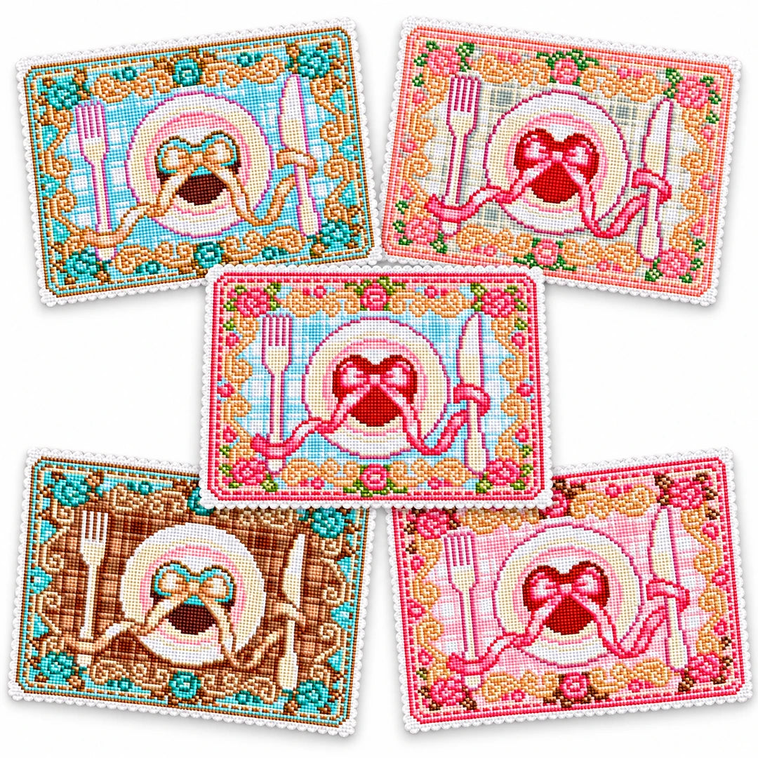 Complete set of five pastel table setting diamond painting placemats