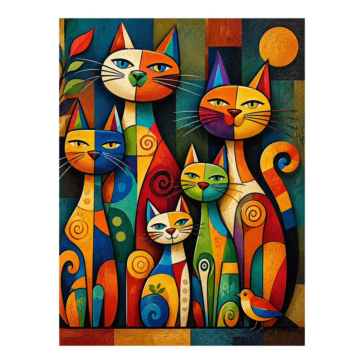 Original artwork for Patchwork Cat Gathering Diamond Painting Kit