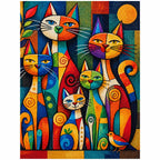 Finished diamond painting for Patchwork Cat Gathering Diamond Painting Kit