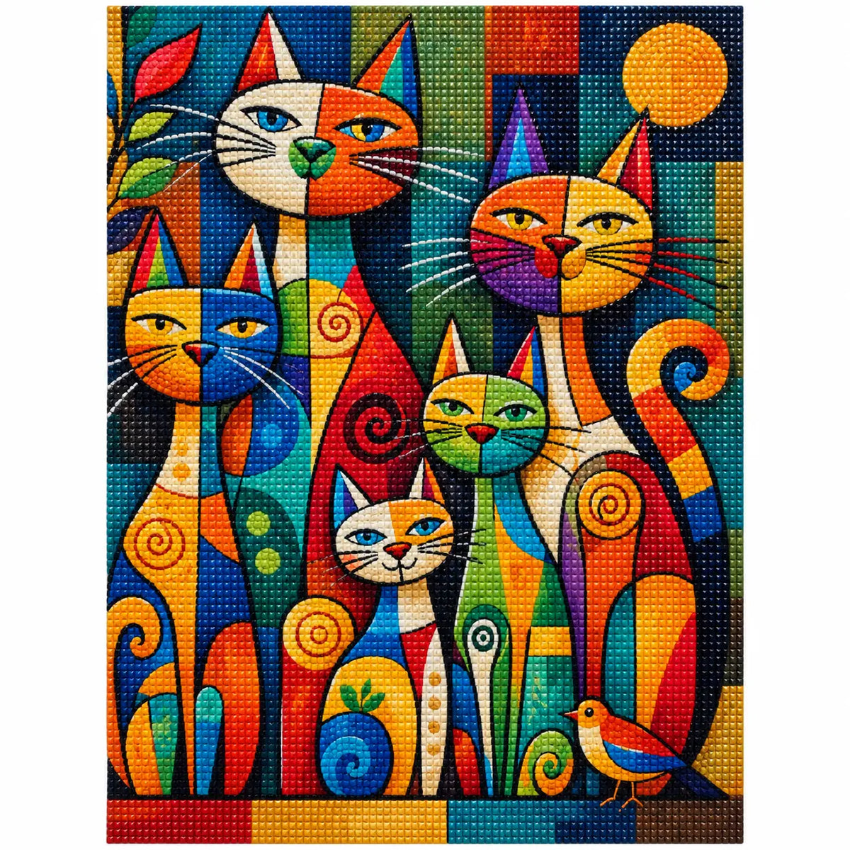 Finished diamond painting for Patchwork Cat Gathering Diamond Painting Kit