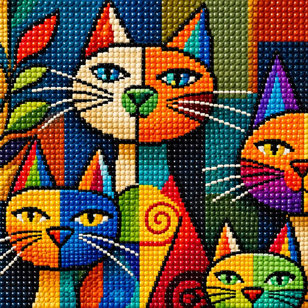 Diamond detail for Patchwork Cat Gathering Diamond Painting Kit