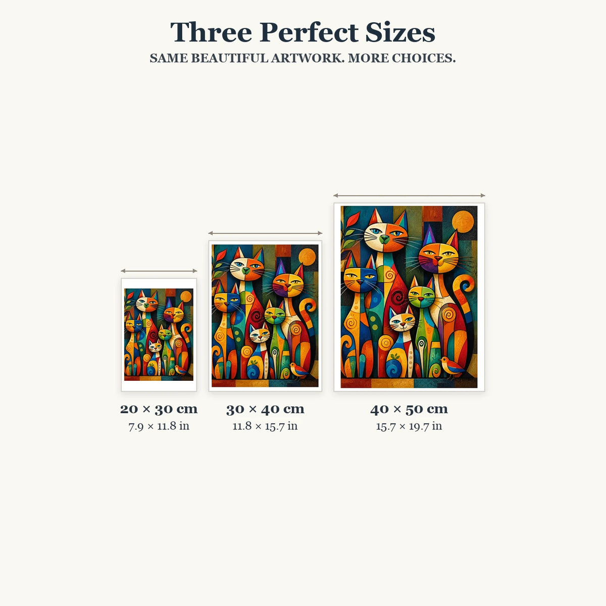 Size guide for Patchwork Cat Gathering Diamond Painting Kit