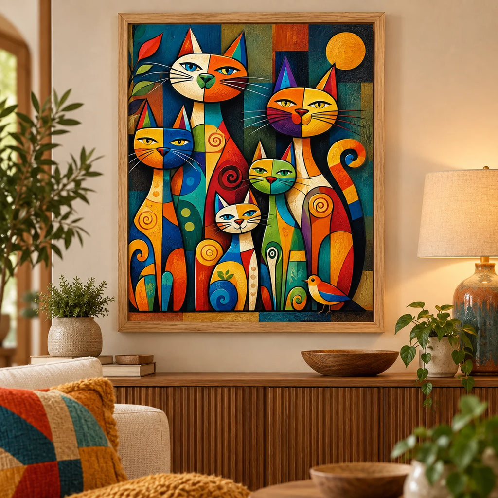 Home decor scene for Patchwork Cat Gathering Diamond Painting Kit