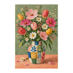 White-background finished diamond painting of patchwork garden vase