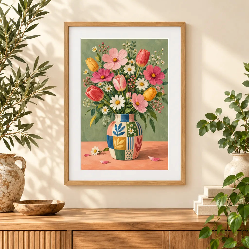 Framed home display of the patchwork garden vase diamond painting