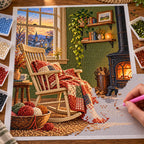 Hands placing drills on the patchwork rocking chair design