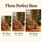 Patchwork rocker diamond painting shown in 20 by 30, 30 by 40, and 40 by 50 centimeter sizes