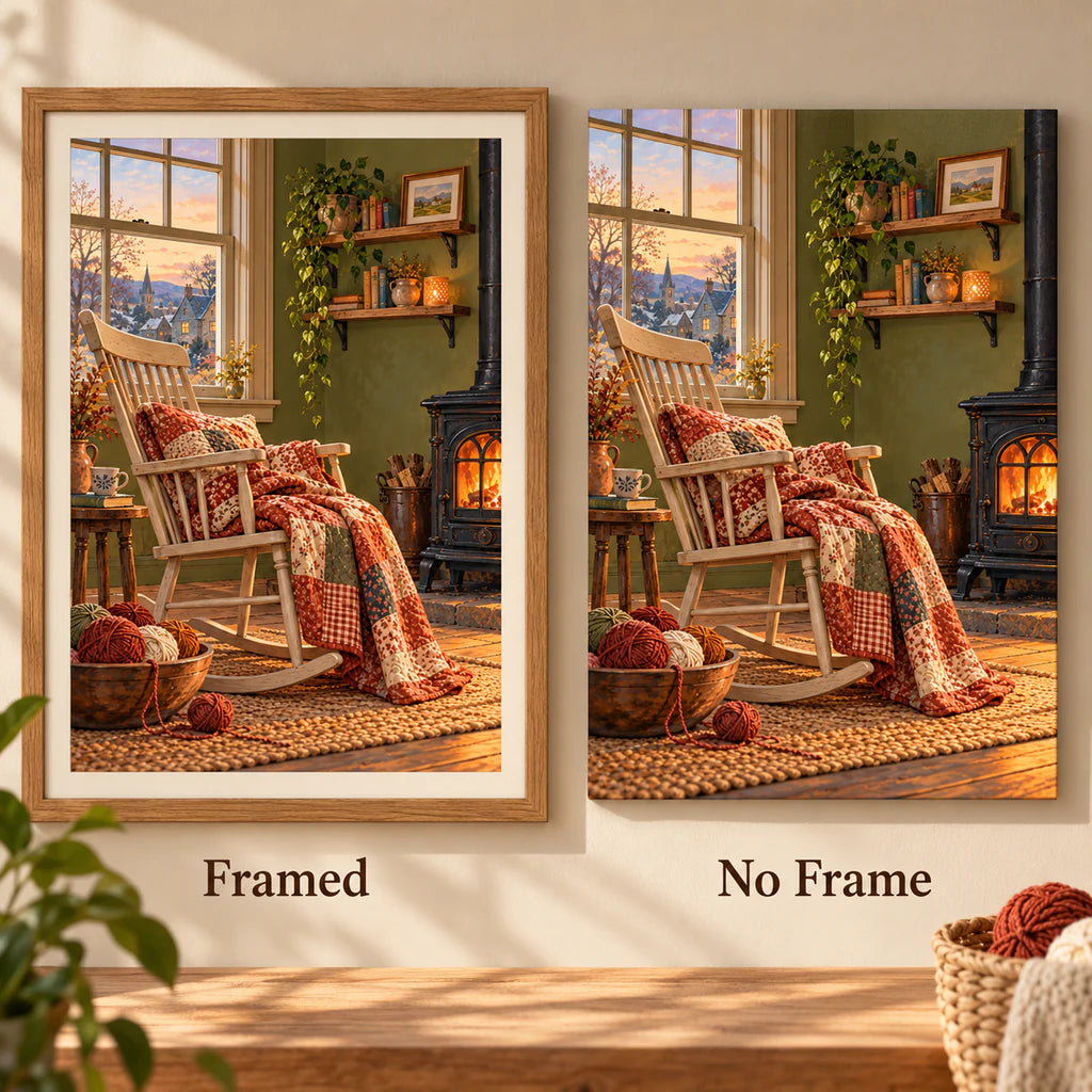 Framed and no-frame options for the patchwork rocker diamond painting