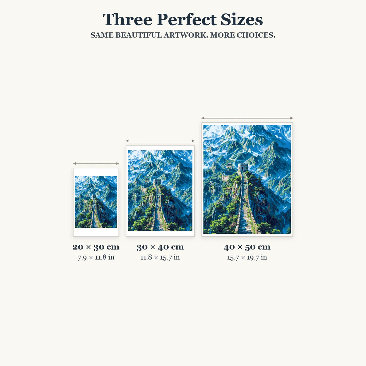 Size guide for Path Through Blue Peaks Diamond Painting Kit