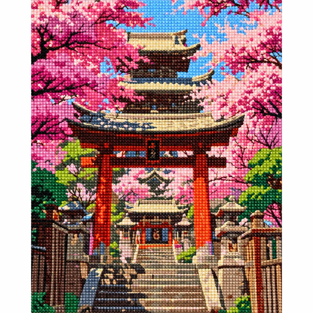 Finished diamond painting for Path Through Cherry Blossoms Diamond Painting Kit