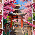 Diamond painting process for Path Through Cherry Blossoms Diamond Painting Kit