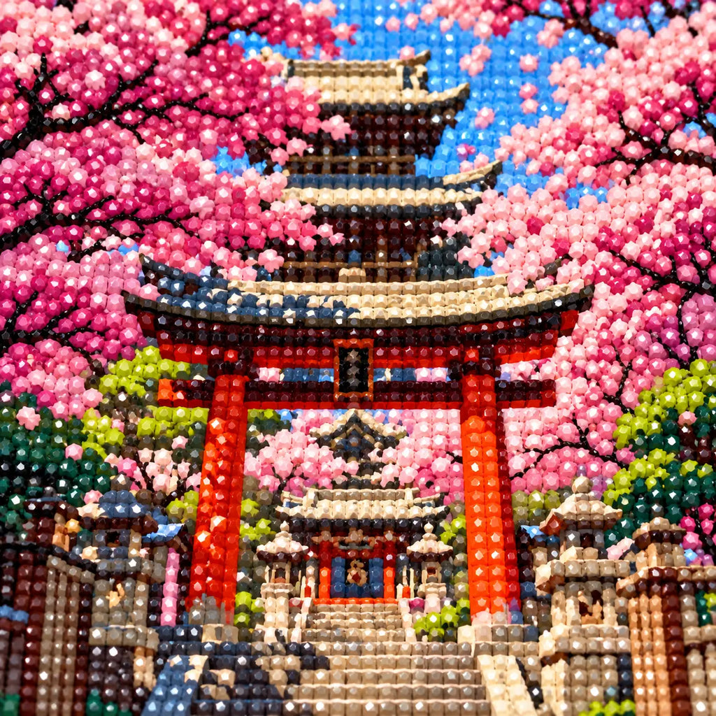 Diamond detail for Path Through Cherry Blossoms Diamond Painting Kit