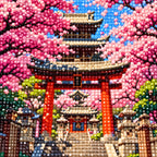 Diamond detail for Path Through Cherry Blossoms Diamond Painting Kit