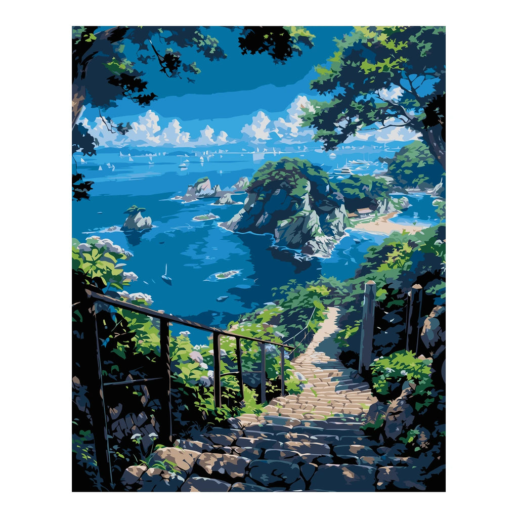 Original landscape artwork for Path To Coastal View Diamond Painting Kit