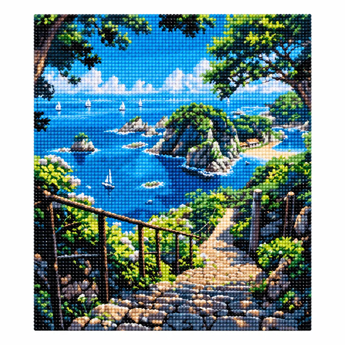 Finished diamond painting of Path To Coastal View with sparkling drills