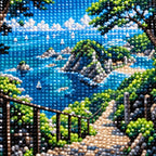 Close-up drill detail of the Path To Coastal View diamond painting