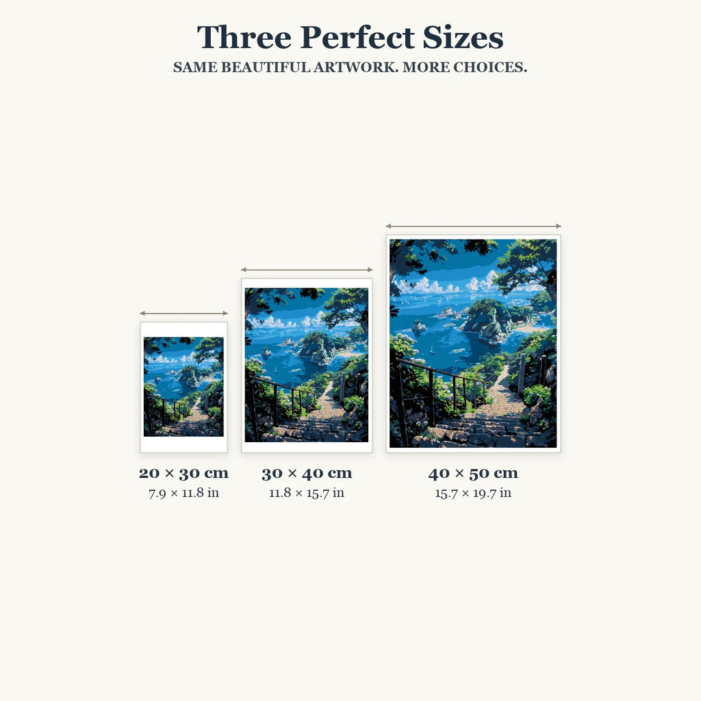 20 × 30, 30 × 40 and 40 × 50 cm size guide for Path To Coastal View