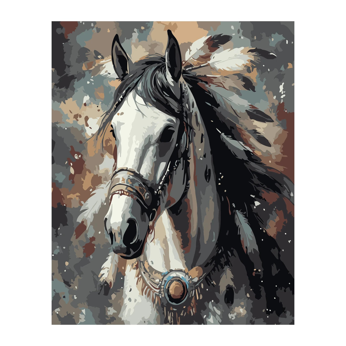 White Horse Portrait completed artwork on a clean white background