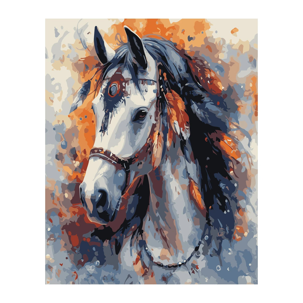 Colorful White Horse Portrait completed artwork on a clean white background