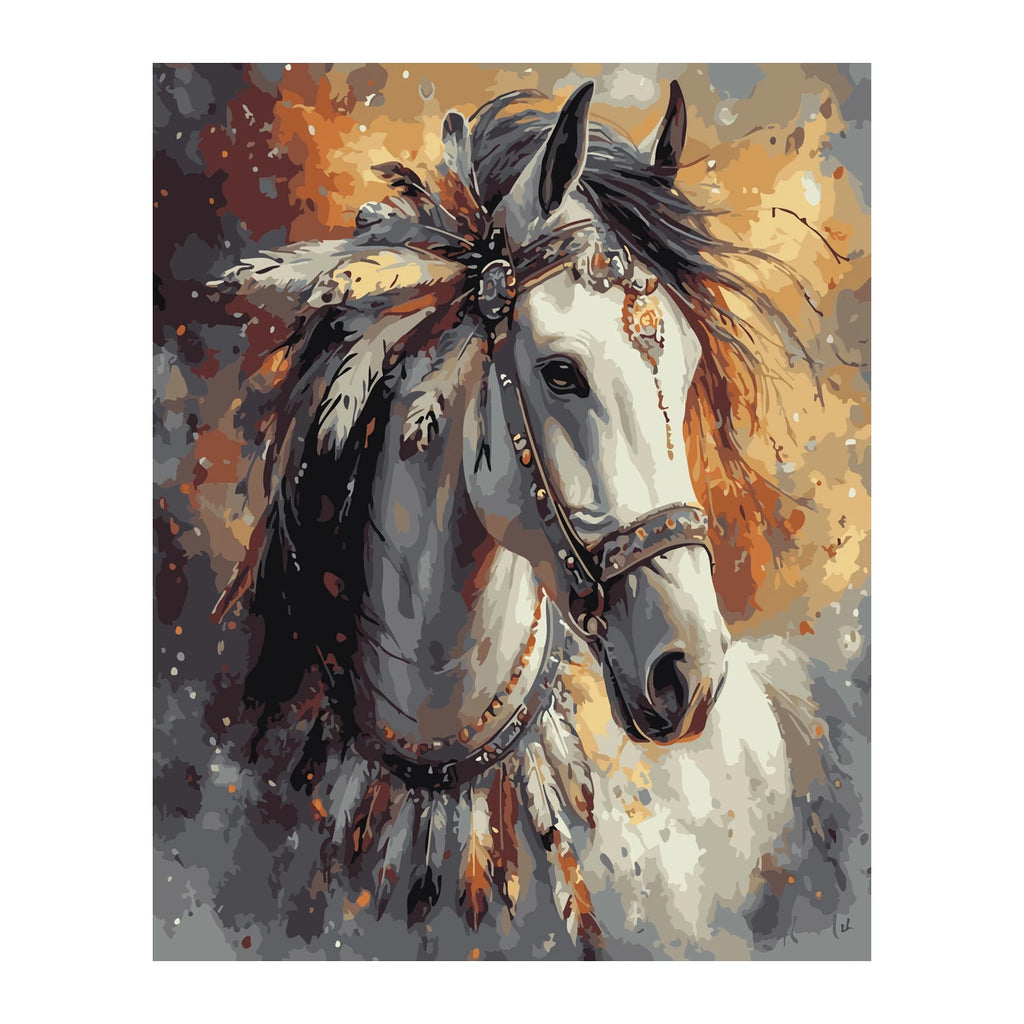 Two Horses in Autumn completed artwork on a clean white background