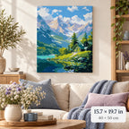 Alpine Cabin by Mountain Lake shown in a styled room with 15.7 × 19.7 in and 40 × 50 cm dimensions