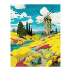 Windmill in Wildflower Field completed artwork on a clean white background