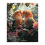 Lovebirds Among Flowers completed artwork on a clean white background