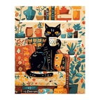 Black Cat in Cozy Kitchen completed artwork on a clean white background