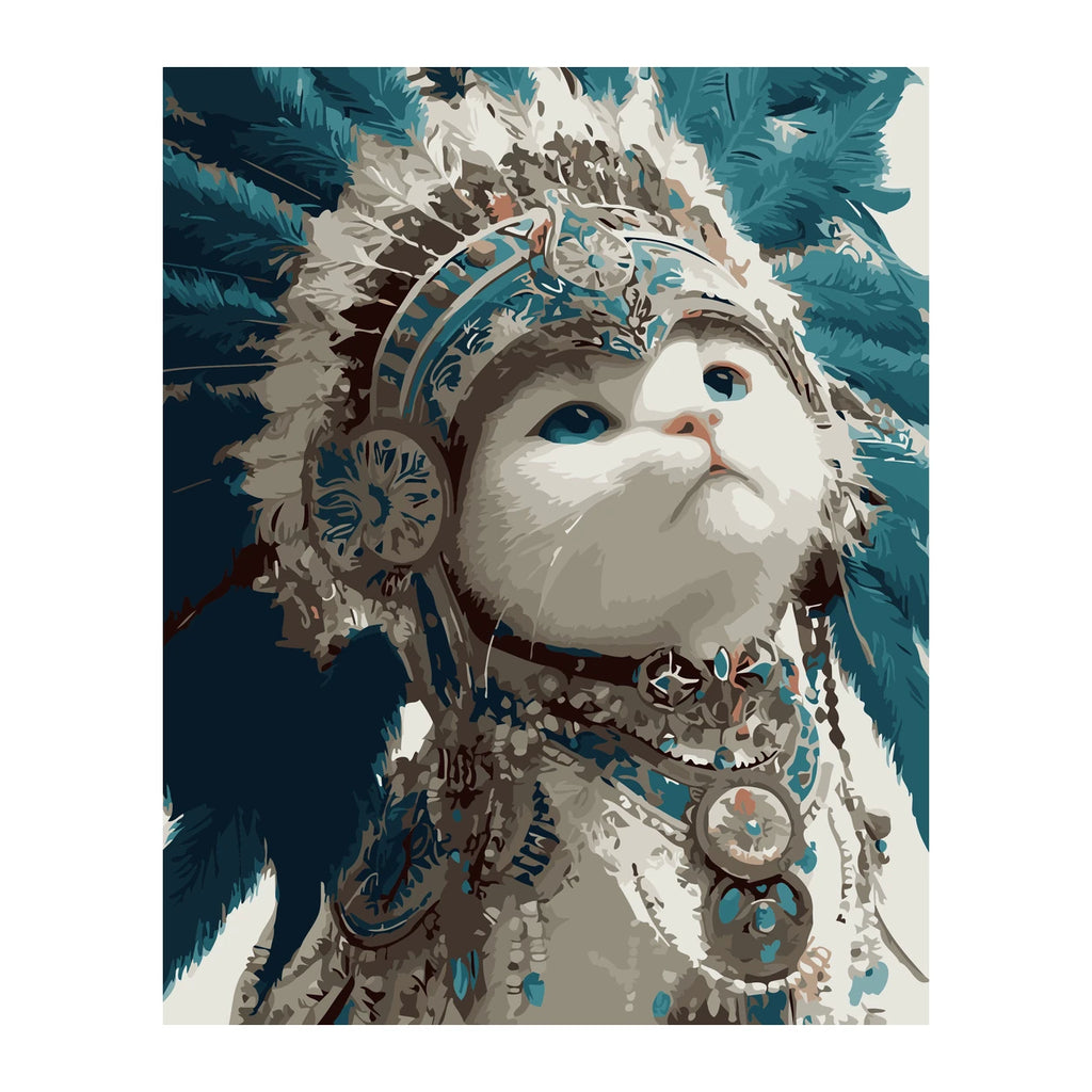 Bohemian White Cat Portrait completed artwork on a clean white background