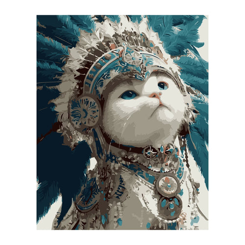Bohemian White Cat Portrait completed artwork on a clean white background