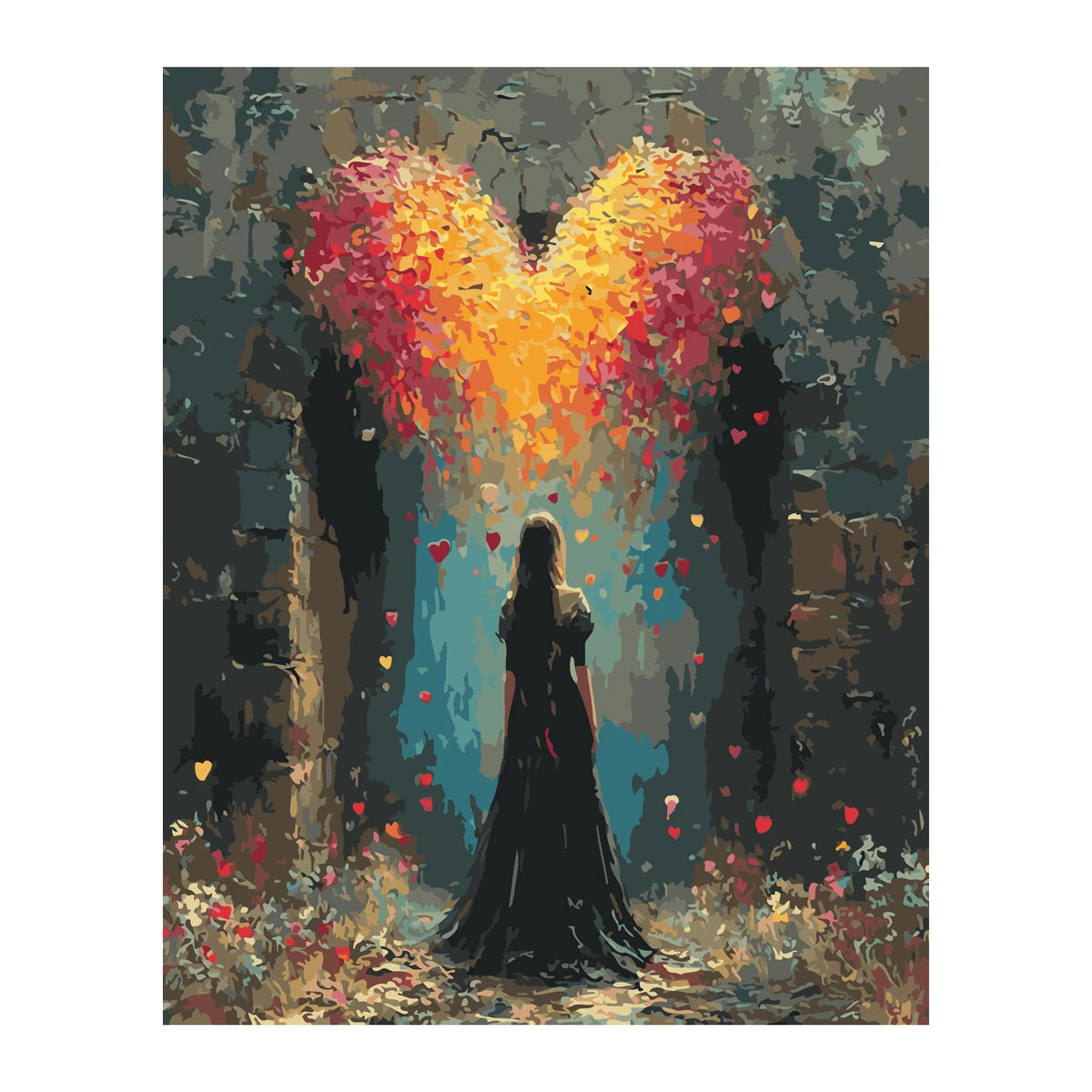 Woman Beneath Heart-Shaped Tree completed artwork on a clean white background