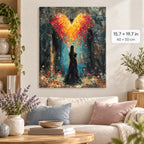 Woman Beneath Heart-Shaped Tree shown in a styled room with 15.7 × 19.7 in and 40 × 50 cm dimensions
