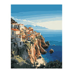 Mediterranean Cliffside Village completed artwork on a clean white background