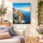Mediterranean Cliffside Village shown in a styled room with 15.7 × 19.7 in and 40 × 50 cm dimensions