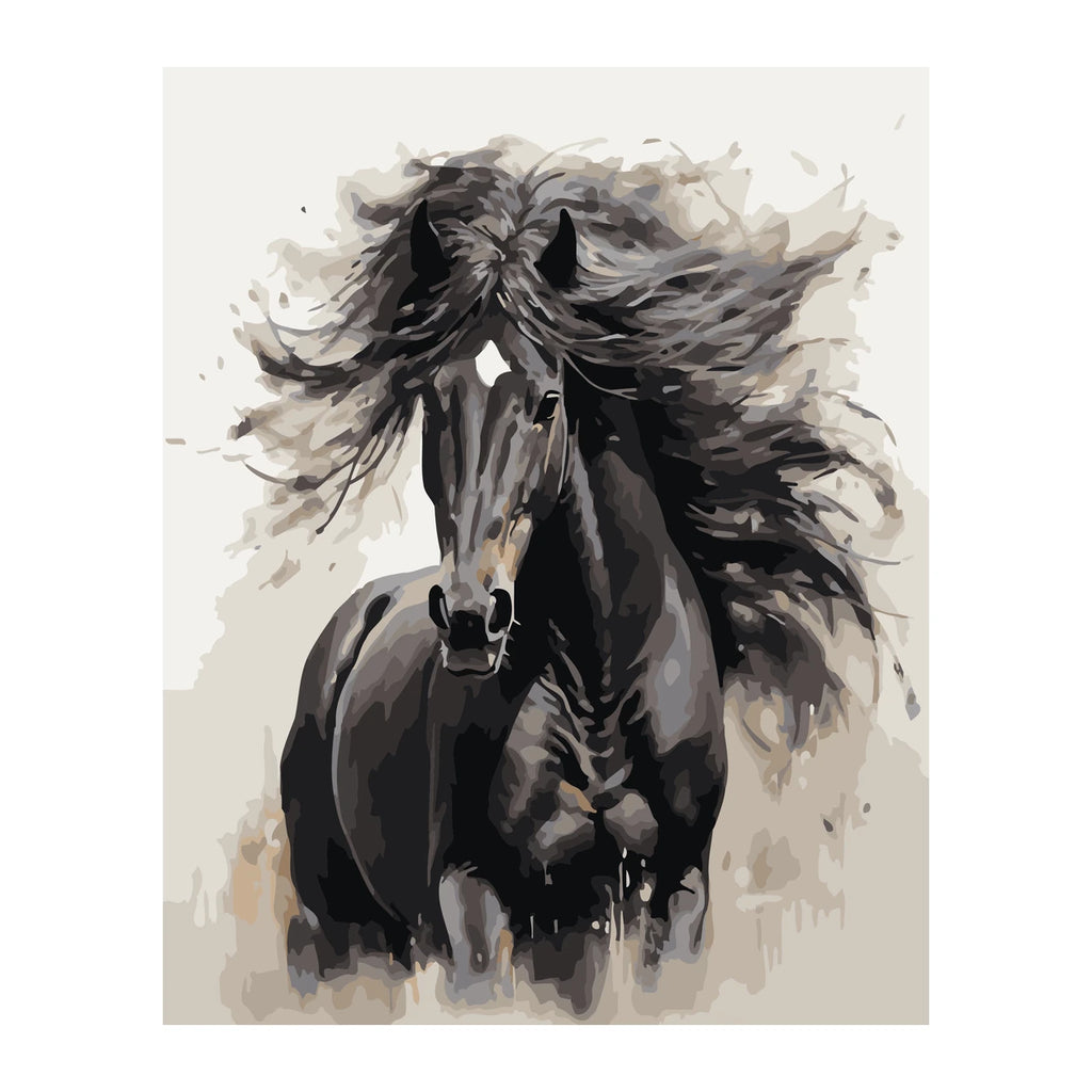 Black Horse Watercolor Portrait completed artwork on a clean white background