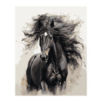 Black Horse Watercolor Portrait completed artwork on a clean white background