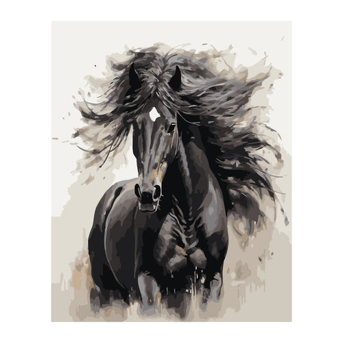 Black Horse Watercolor Portrait completed artwork on a clean white background
