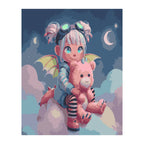 Cute Fantasy Girl with Pink Teddy Bear completed artwork on a clean white background
