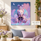 Cute Fantasy Girl with White Teddy Bear shown in a styled room with 15.7 × 19.7 in and 40 × 50 cm dimensions