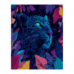 Neon Blue Leopard Portrait completed artwork on a clean white background