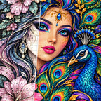 Peacock Feather Goddess Diamond Painting Kit — Diamond and canvas detail