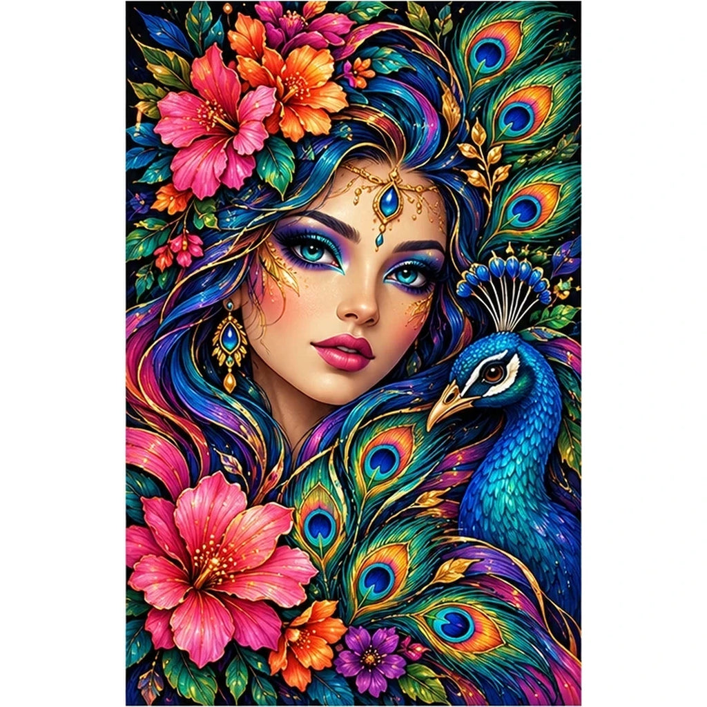 Peacock Feather Goddess Diamond Painting Kit — original white-background artwork
