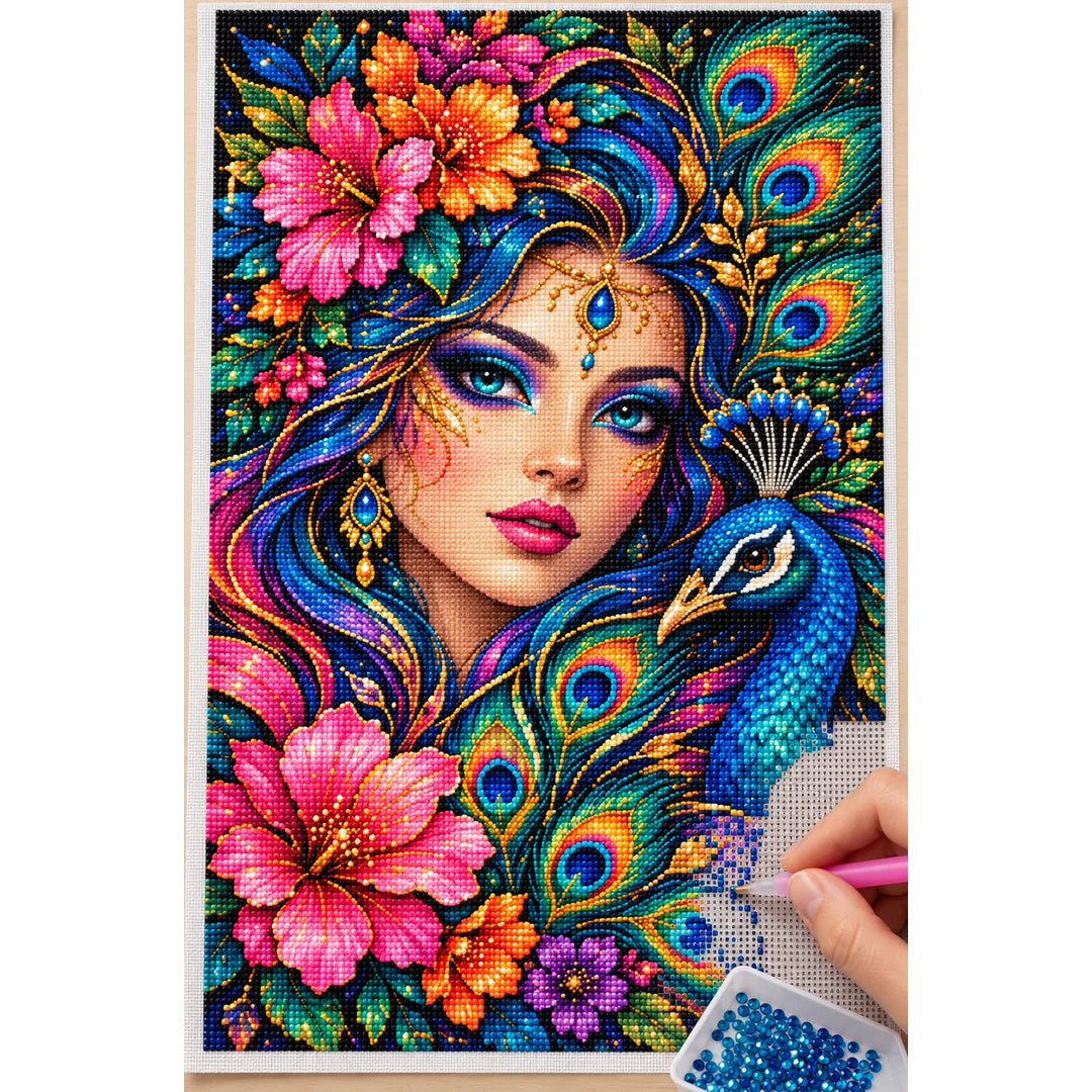 Peacock Feather Goddess Diamond Painting Kit — Diamond painting process
